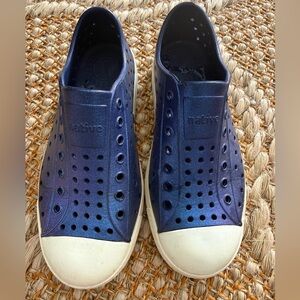 Kids Size J1 Sparkly Native Navy Perforated Slip-Ons